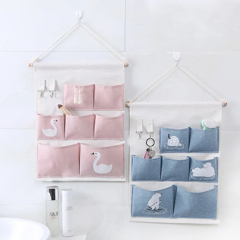 7 Pocket Wall Hanging Storage Organizers Cotton Linen Door tote bags Makeup Sundries Storage Bag Home Office Container Pouchs