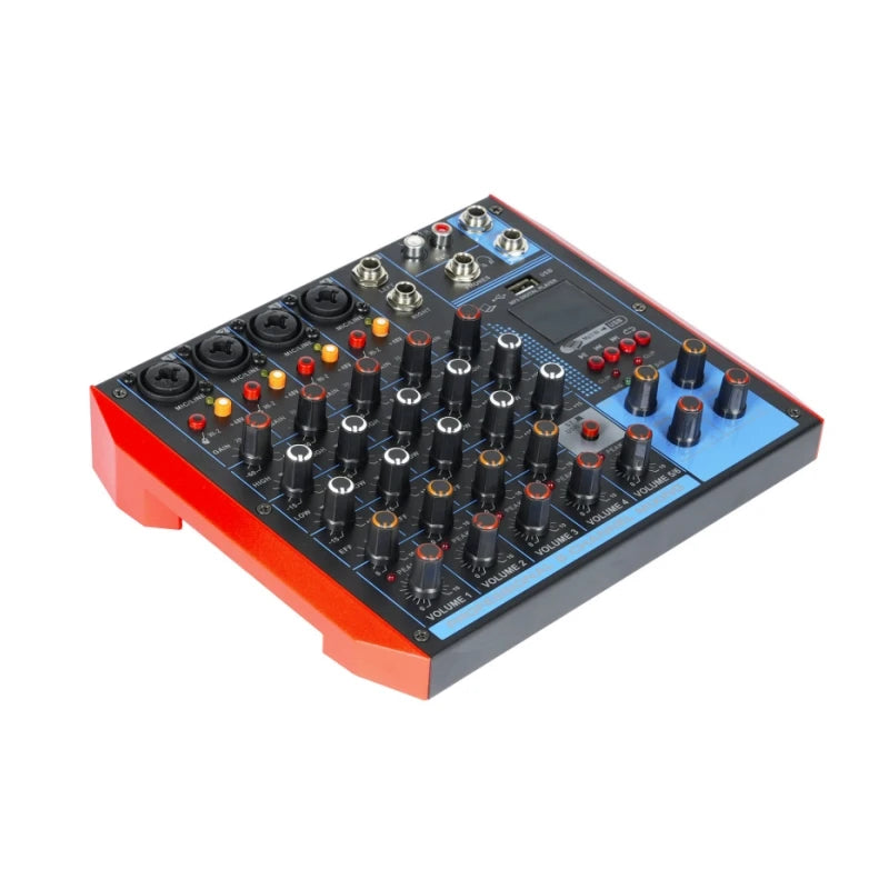 6 Channel Mixing Console Digital Audio Mixer +48v /BT/USB/MP3 Music Recording DJ Live Show Karaoke