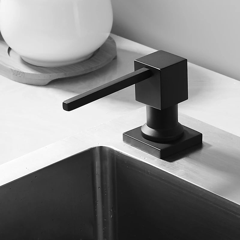 Black/Chrome Square Head Large Capacity Brass Soap Dispenser Kitchen Sink Dishwashing Detergent Hand Press Liquid Soap Dispenser