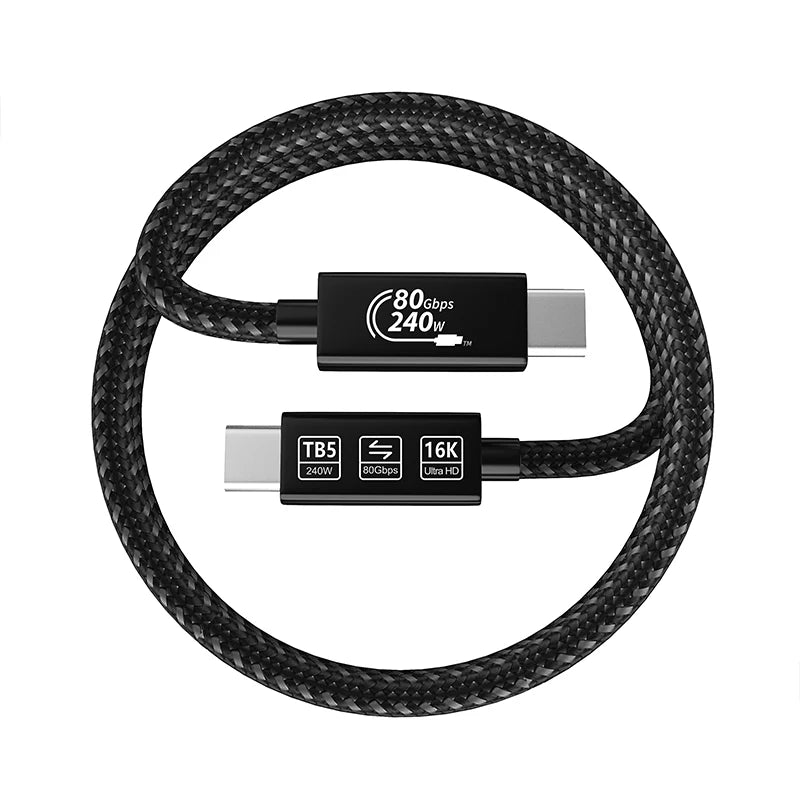 80Gbps Fast Speed Data USB C C Nylon Braided Aluminum Alloy Shell Case Thunderbolt 5 PD Cable for Computer Pure Copper Conductor