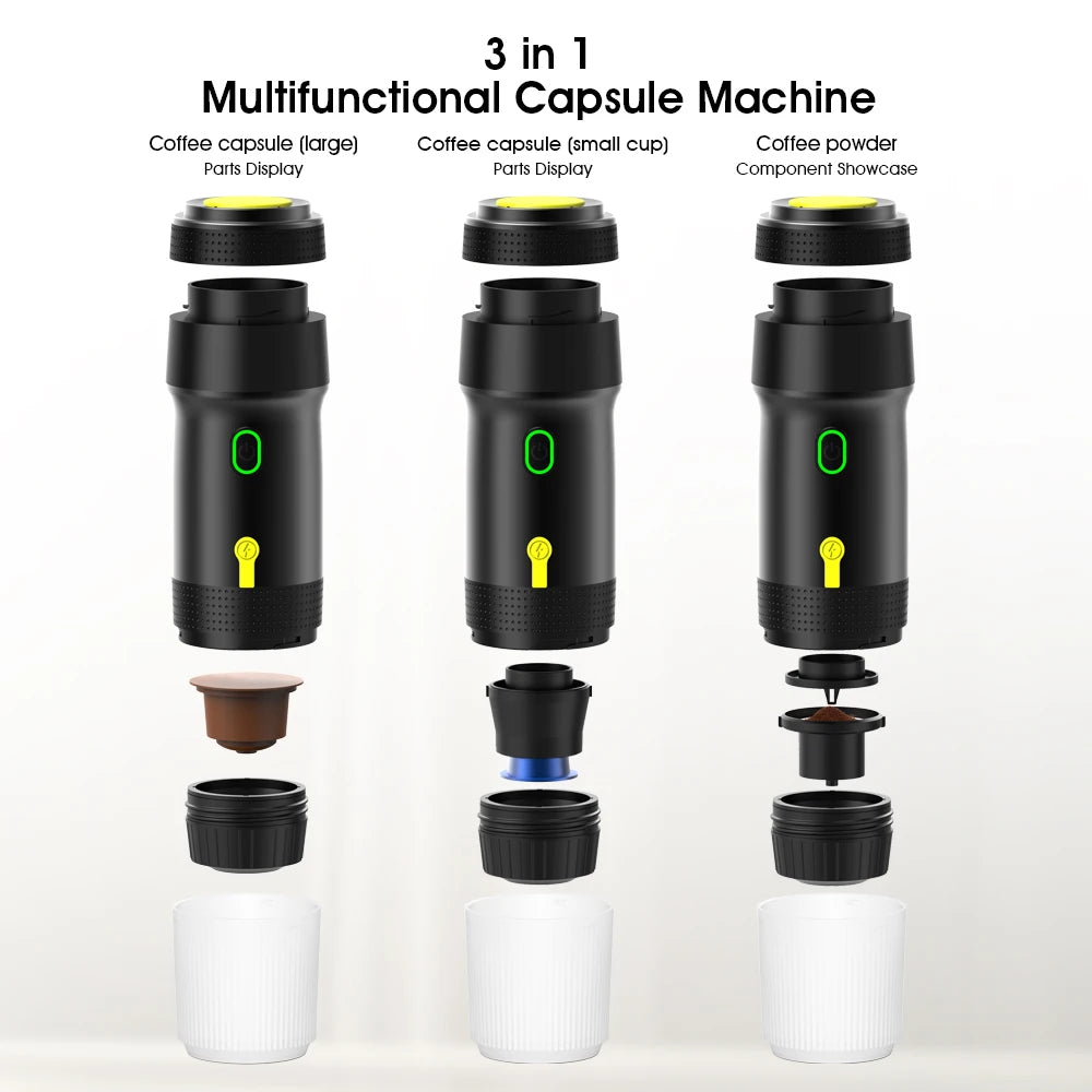 12V/220V USB Portable Electric Espresso Machine with Fast Heating Carrying Bag Compatible Coffee Powder Small/Large Capsules