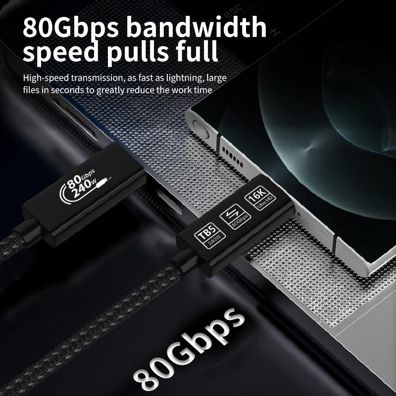 80Gbps Fast Speed Data USB C C Nylon Braided Aluminum Alloy Shell Case Thunderbolt 5 PD Cable for Computer Pure Copper Conductor