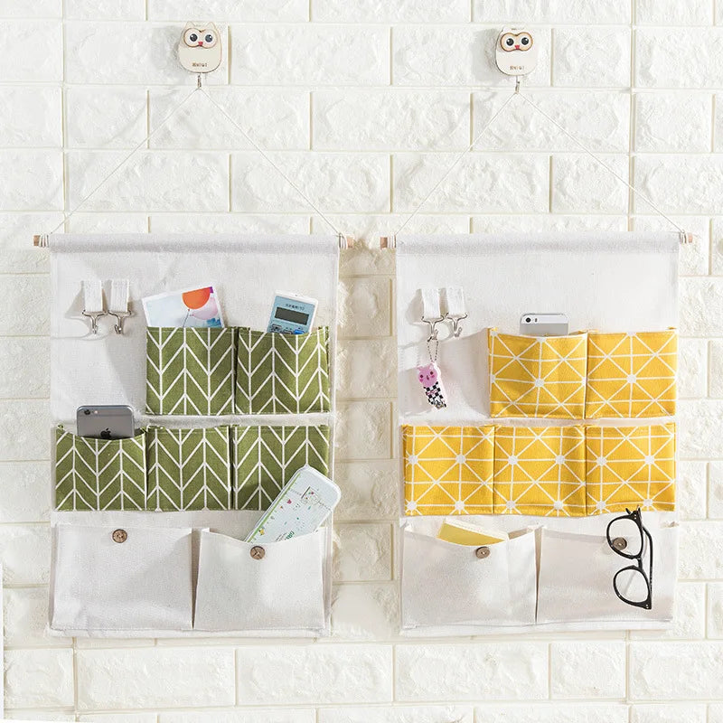 7 Pocket Wall Hanging Storage Organizers Cotton Linen Door tote bags Makeup Sundries Storage Bag Home Office Container Pouchs