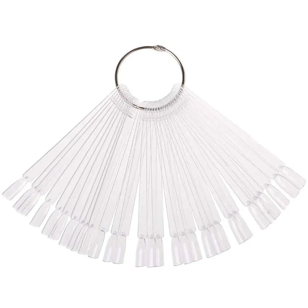 50PCS Fan shaped False Nail Swatch Sticks Nail Polish Practice Display Art Tips Nail Sample Sticks With Metal Split Ring