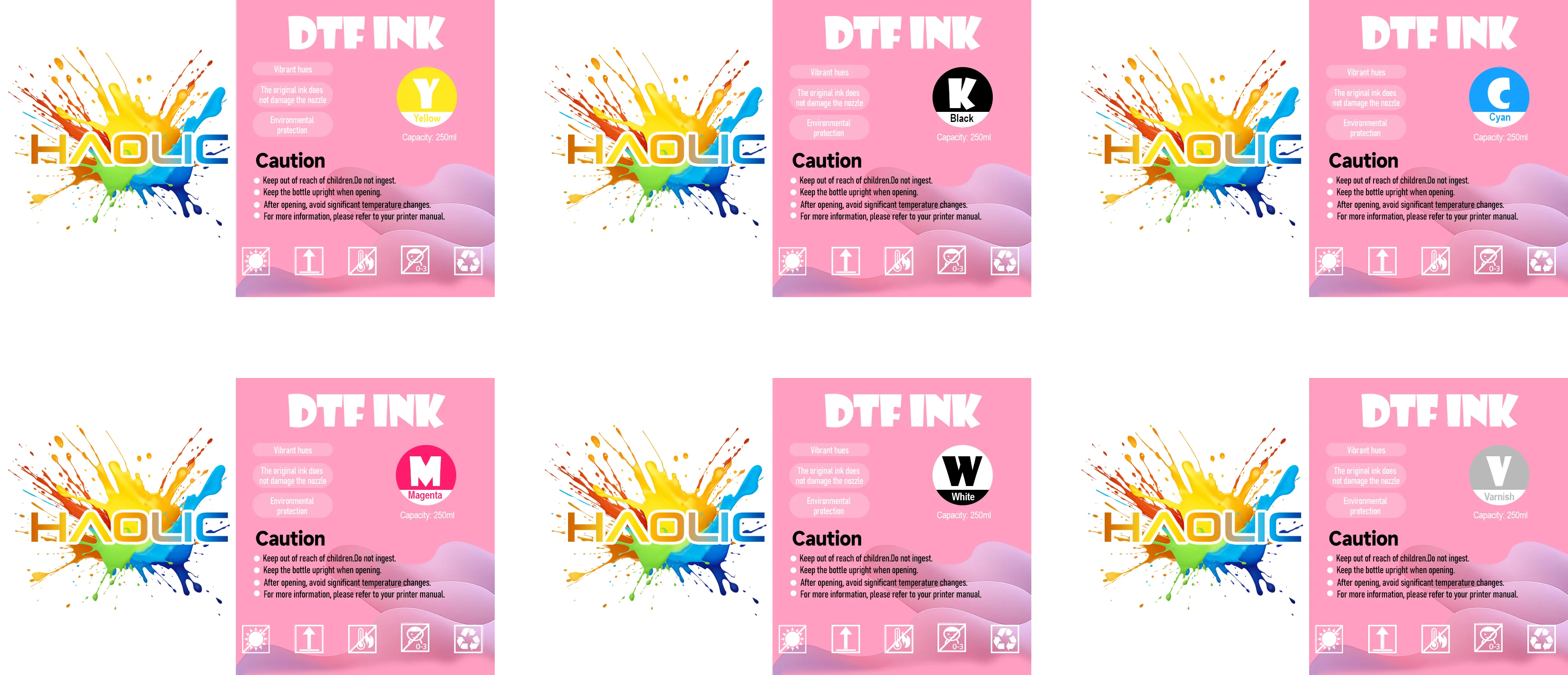 Top-Selling Haolic DTF Supplies Bundle: 250ml Ink + 1kg Scratch-Resistant Powder + 33cm X 100m PET Film for Small Business