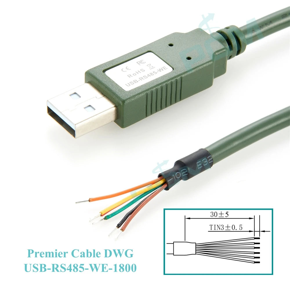 USB-RS485-WE-1800 USB to RS485 Serial 6 Way Wire End Cable with FT232RL Chipset, USB to RS485 Converter, RS485 USB Cable UART