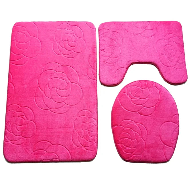 Modern Flannel Embossed 1-Piece Bathroom Mat Set Toilet Rug Lid Cover Contour Design Water Absorbent Non-Slip Backing Home Hotel