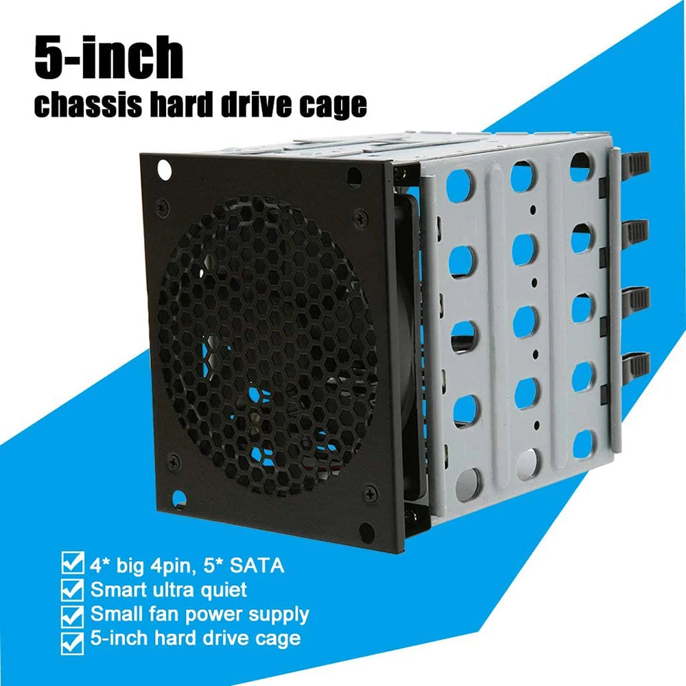 5.25 Inch To 5 X 3.5" SATA SAS HDD Cage Rack Hard Drive Disk Enclosure With Fan HardDrive Disk Tray Caddy Adapter