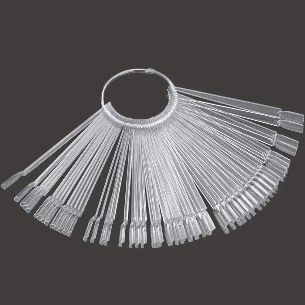 50PCS Fan shaped False Nail Swatch Sticks Nail Polish Practice Display Art Tips Nail Sample Sticks With Metal Split Ring