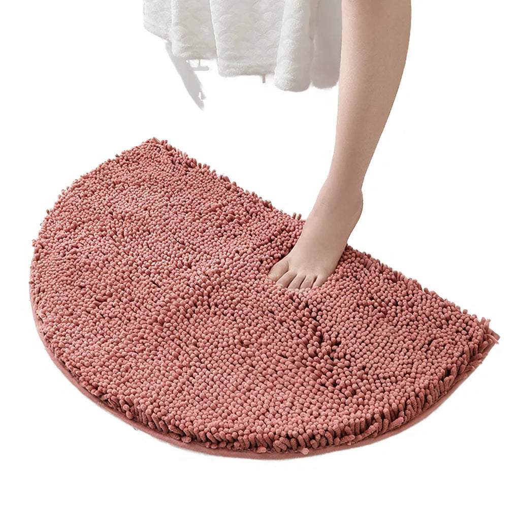 High Thickness Custom Half Circle Bath Floor Mats Pure Color Polyester Non-Slip Stain Resistant Pet Friendly PVC Backed Machine