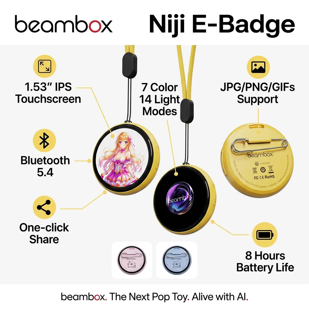 Beambox Hot Trending Smart LED Badge Custom Logo  Digital Pin Interactive Wearable Tech Gift
