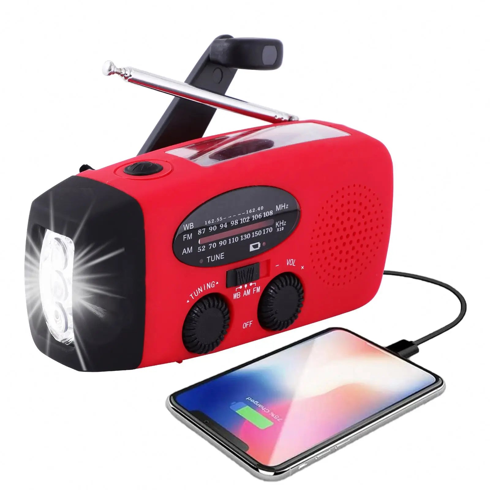 Multifunctional Waterproof Emergency Power USB Charger Solar Hand Crank Dynamo Portable AM/FM Radio 2000mAh Lithium-ion Battery