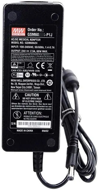 Mean Well GSM60A12-P1J 60W Medical Power Supply DC 12V 5A Class I -22°F to 158°F for Clinical Desktop Applications