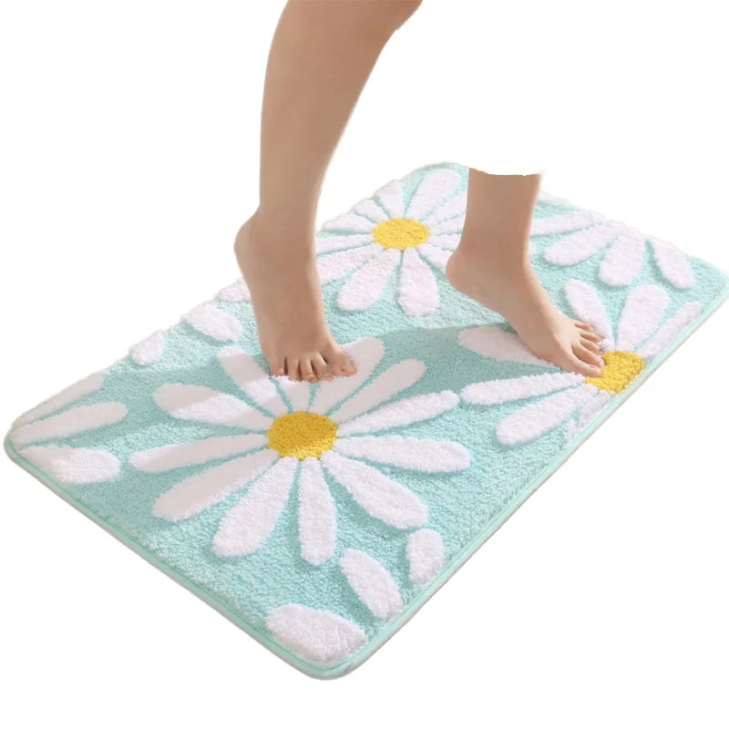 Flower Tufted Modern Home Bathroom Rugs Set 30 Piece Toilet Rug Rectangle Non Slip Contour Bathmat Super Absorbent Microfiber