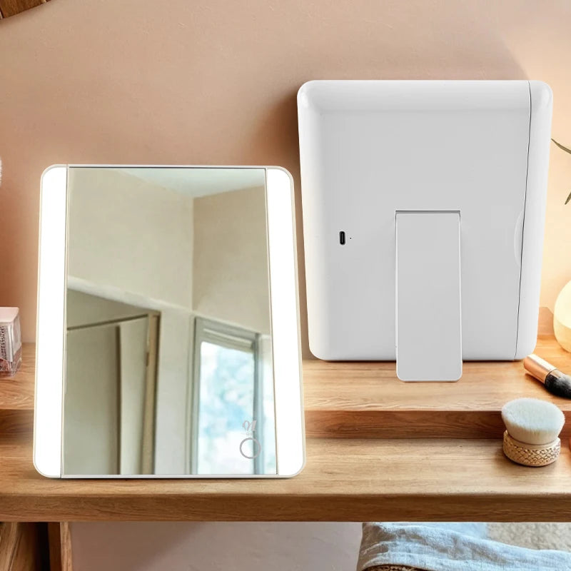 Retractable Makeup Mirror with Magnifying Glass and LED Three-color Lighting, USB Rechargeable Makeup MirrorUS Stock Available