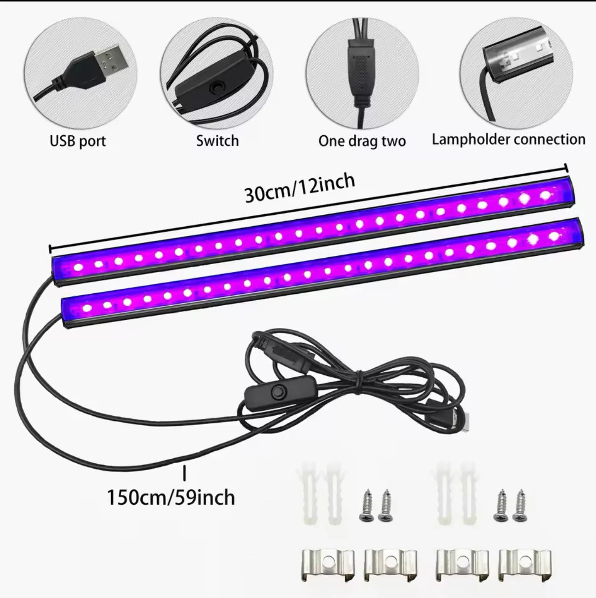 UV Black Light Bar Blacklight Strip for Glow Party USB Portable for Body Paint Stage Fluorescent Poster Halloween Urine Detect