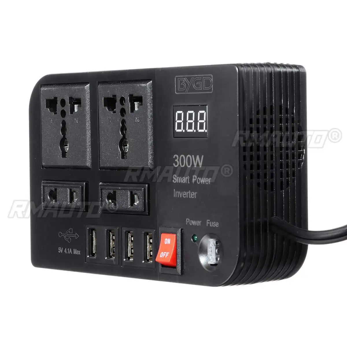 300W DC12V to AC220V Car Power Inverter Modified Wave Converter with 4*USB 4*AC Socket LED Display Voltage Detection