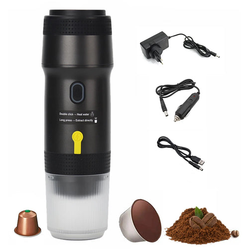 12V/220V USB Portable Electric Espresso Machine with Fast Heating Carrying Bag Compatible Coffee Powder Small/Large Capsules
