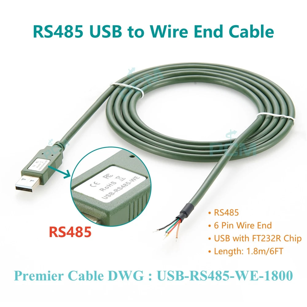 USB-RS485-WE-1800 USB to RS485 Serial 6 Way Wire End Cable with FT232RL Chipset, USB to RS485 Converter, RS485 USB Cable UART