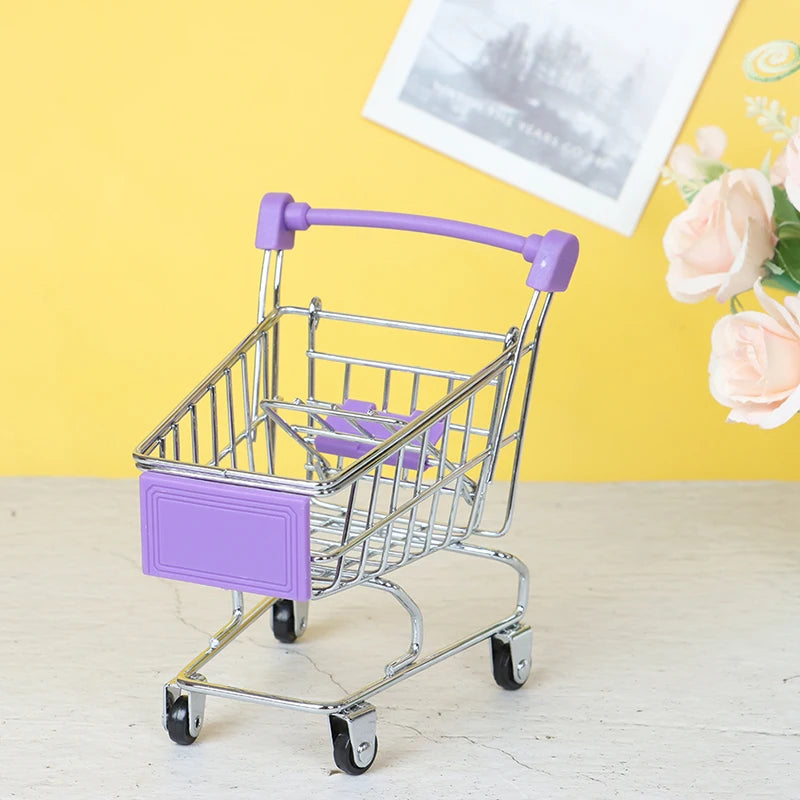 Mini Supermarket Handcart Shopping Utility Cart Mode Storage Toy Child Shopping Cart Toy Organizer Craft Storage Baskets