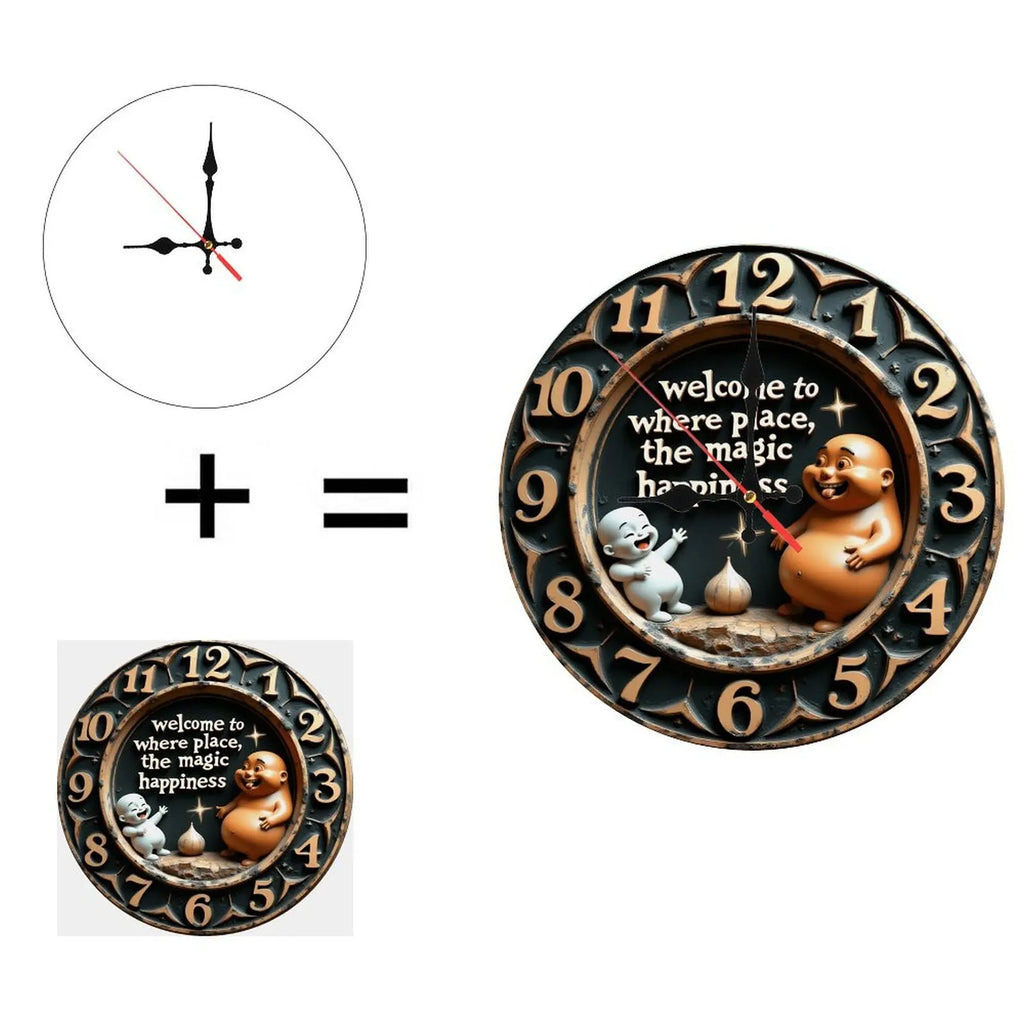 10-Inch Wood Wall Clock for a Writer with a Quill Pen and Inkwell