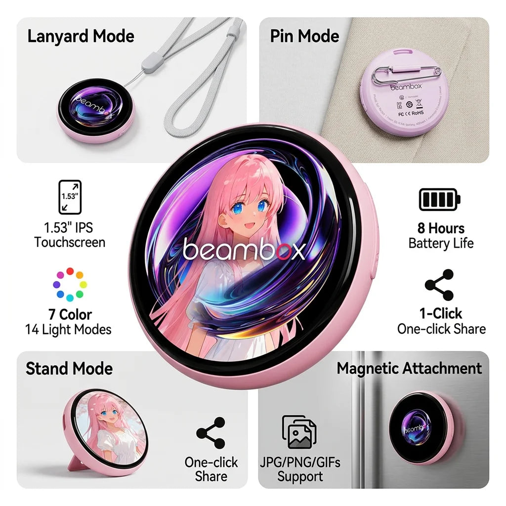Beambox Hot Trending Smart LED Badge Custom Logo  Digital Pin Interactive Wearable Tech Gift