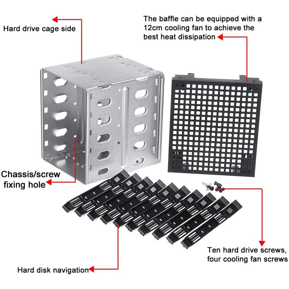 5.25 Inch To 5 X 3.5" SATA SAS HDD Cage Rack Hard Drive Disk Enclosure With Fan HardDrive Disk Tray Caddy Adapter