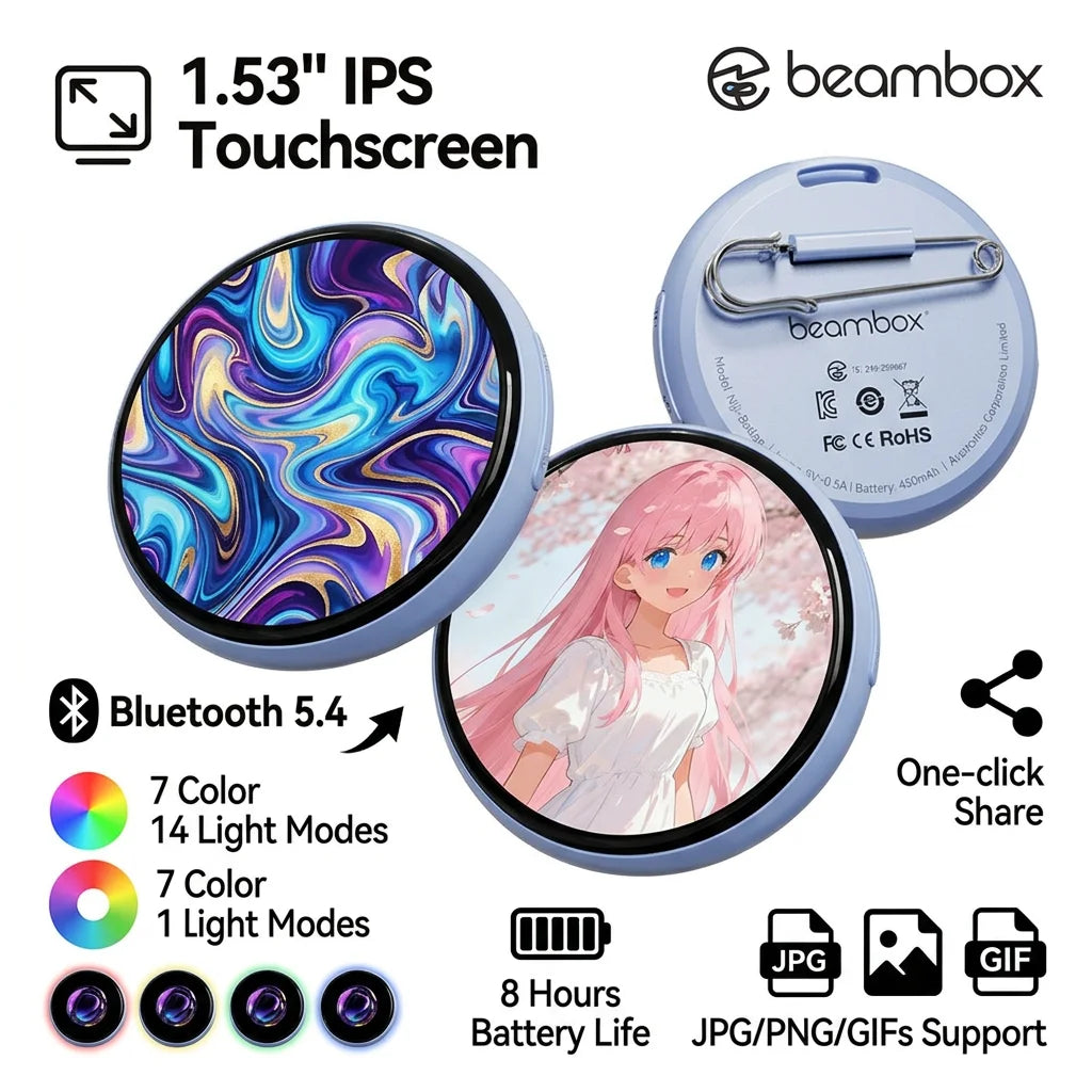 Beambox Hot Trending Smart LED Badge Custom Logo  Digital Pin Interactive Wearable Tech Gift