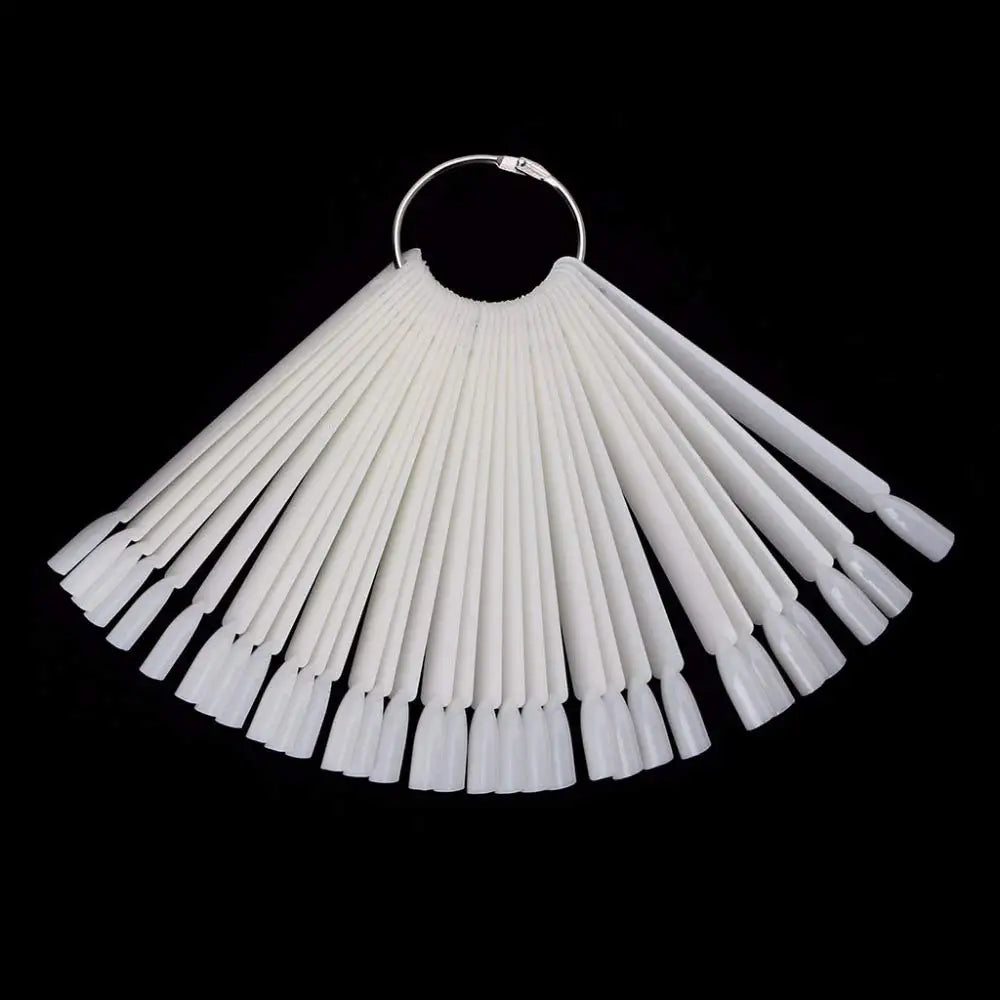 50PCS Fan shaped False Nail Swatch Sticks Nail Polish Practice Display Art Tips Nail Sample Sticks With Metal Split Ring
