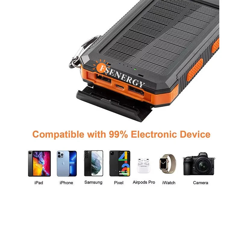 10000mah/20000mAh Fs-005 Waterproof Solar Panel Portable Power Bank Li-Polymer Battery Dual USB Cell Phone Charger