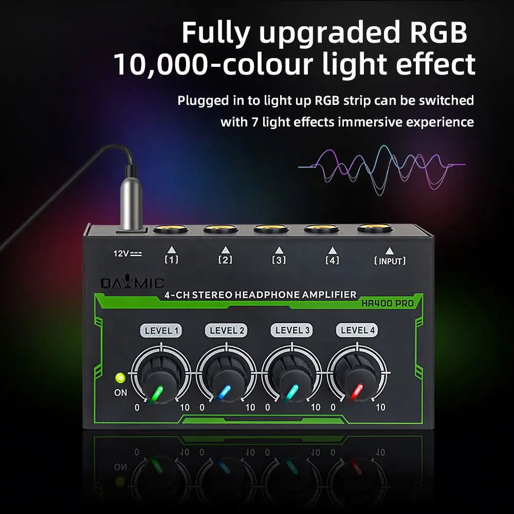 HA400 PRO Stereo Headphone Amplifier Studio Monitor with RGB Light Mini Headphone Amplifier