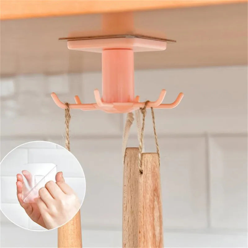 ABS Kitchen Hook Organizer Punch-free Multi-Purpose Hooks 360 Degree Rotatable Kitchen Hook Home storage Cabinet Rack