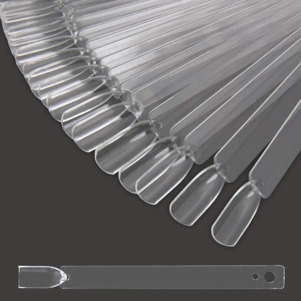 50PCS Fan shaped False Nail Swatch Sticks Nail Polish Practice Display Art Tips Nail Sample Sticks With Metal Split Ring