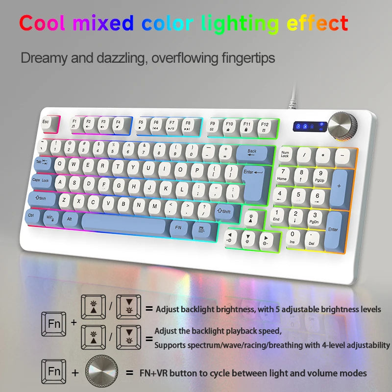 K93 New Wired Membrane RGB LED 93 Keys Mechanical USB Type C Projection Ergonomic ABS Gaming Keyboard