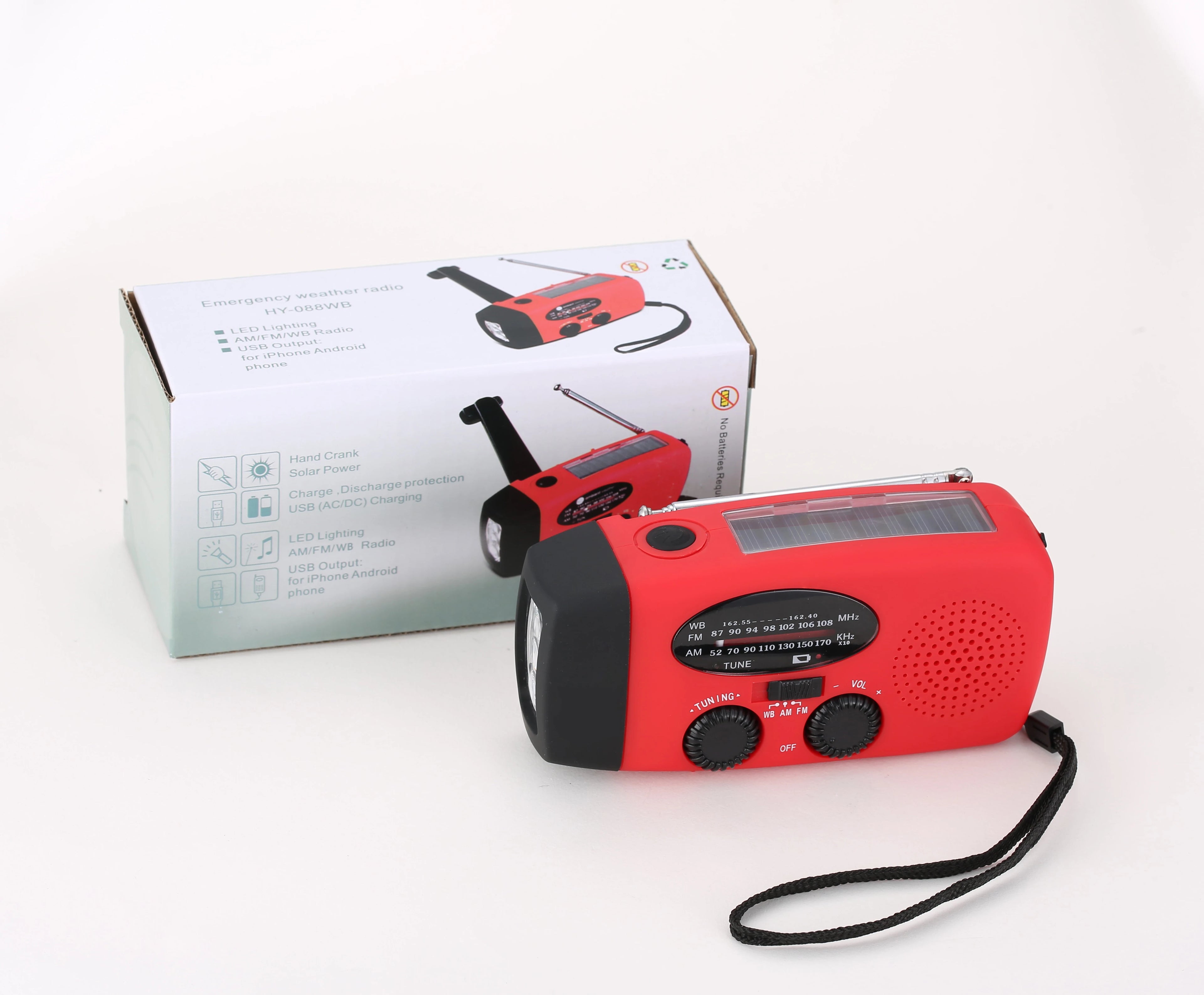 Multifunctional Waterproof Emergency Power USB Charger Solar Hand Crank Dynamo Portable AM/FM Radio 2000mAh Lithium-ion Battery