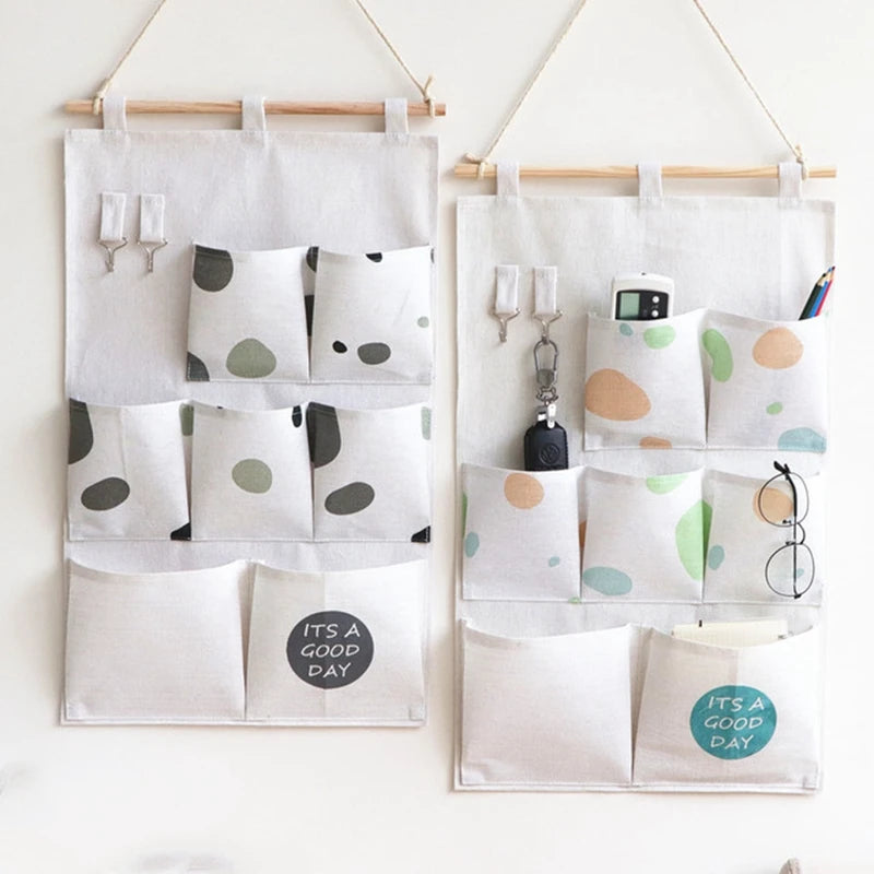 7 Pocket Wall Hanging Storage Organizers Cotton Linen Door tote bags Makeup Sundries Storage Bag Home Office Container Pouchs