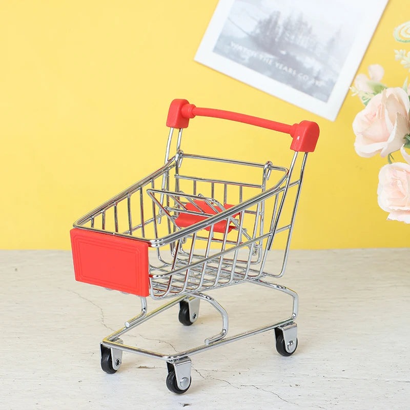 Mini Supermarket Handcart Shopping Utility Cart Mode Storage Toy Child Shopping Cart Toy Organizer Craft Storage Baskets