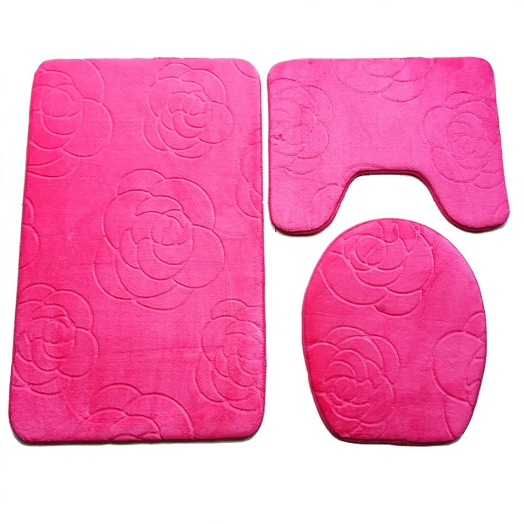 Modern Flannel Embossed 1-Piece Bathroom Mat Set Toilet Rug Lid Cover Contour Design Water Absorbent Non-Slip Backing Home Hotel