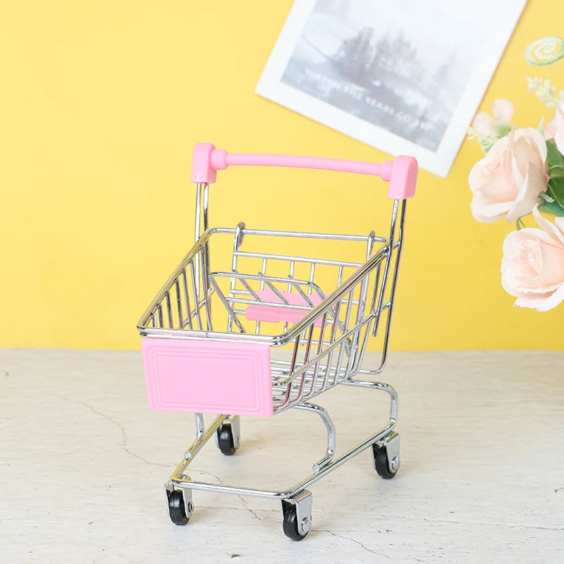 Mini Supermarket Handcart Shopping Utility Cart Mode Storage Toy Child Shopping Cart Toy Organizer Craft Storage Baskets