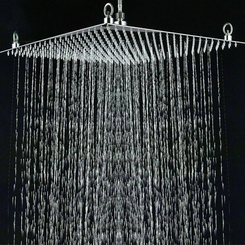 Black Rainfall Shower Head LED Light 20‘’ Large Rainfall Shower Faucet Head Square Brass Showerhead Color Changing Head