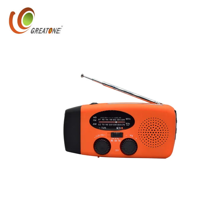 Multifunctional Waterproof Emergency Power USB Charger Solar Hand Crank Dynamo Portable AM/FM Radio 2000mAh Lithium-ion Battery