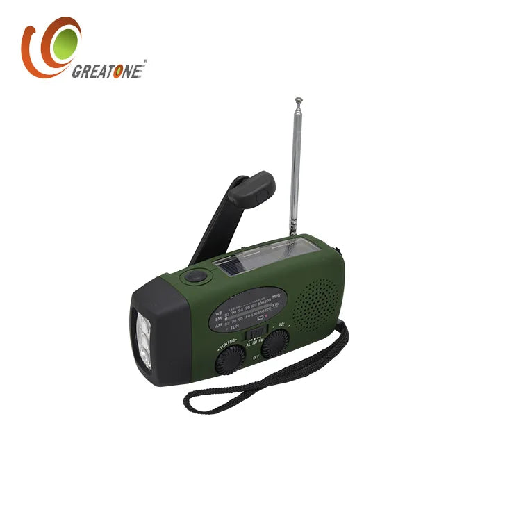 Multifunctional Waterproof Emergency Power USB Charger Solar Hand Crank Dynamo Portable AM/FM Radio 2000mAh Lithium-ion Battery