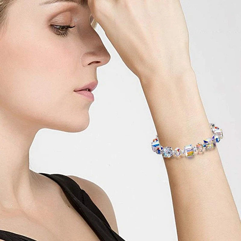Ins Beaded Simple Flash Bracelet Square/ Crystal Bracelet Exquisite Luxury Fashion Girlfriends NewBracelet Female Fresh Style