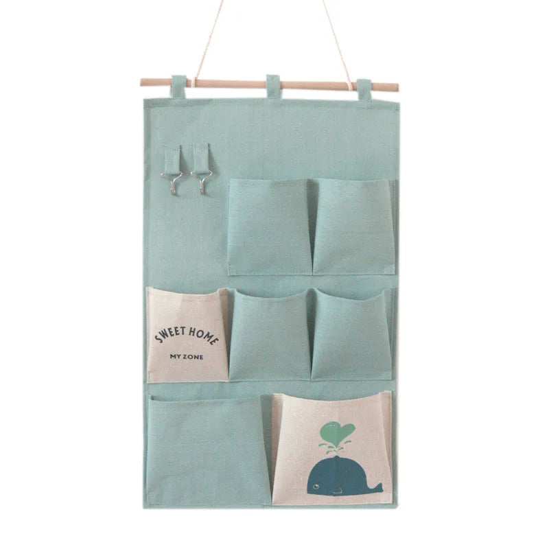 7 Pocket Wall Hanging Storage Organizers Cotton Linen Door tote bags Makeup Sundries Storage Bag Home Office Container Pouchs