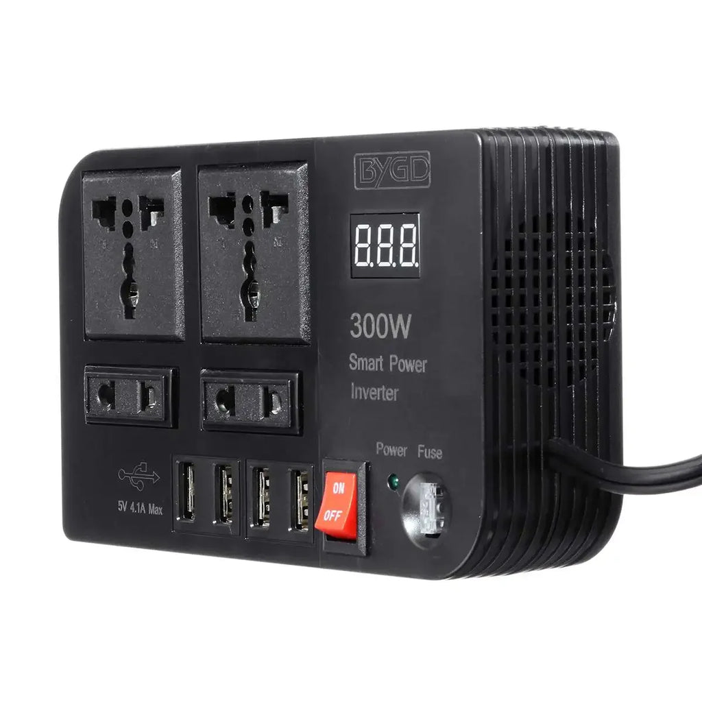 300W DC12V to AC220V Car Power Inverter Modified Wave Converter with 4*USB 4*AC Socket LED Display Voltage Detection