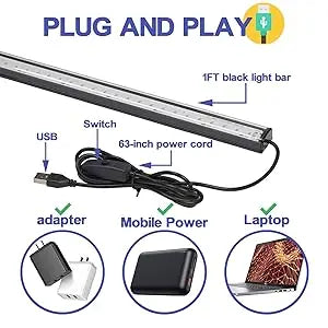 UV Black Light Bar Blacklight Strip for Glow Party USB Portable for Body Paint Stage Fluorescent Poster Halloween Urine Detect
