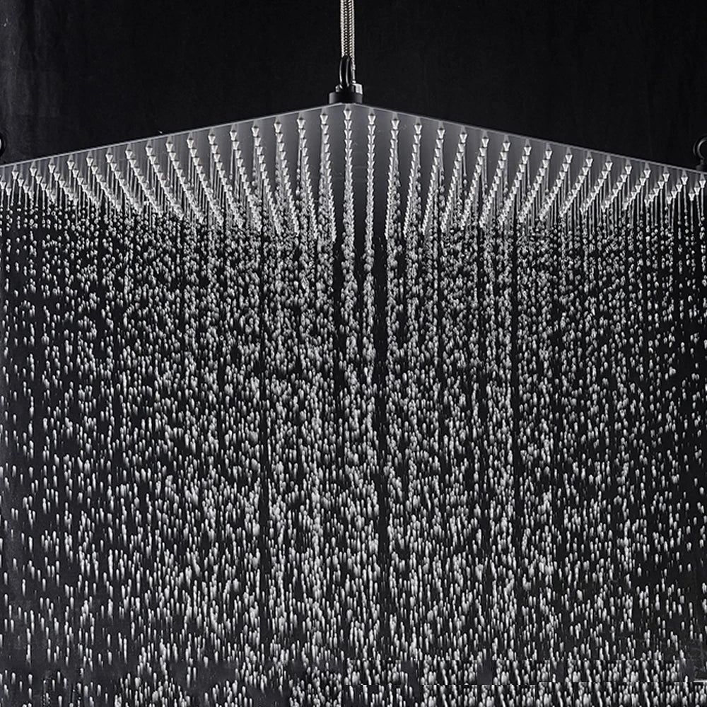 Black Rainfall Shower Head LED Light 20‘’ Large Rainfall Shower Faucet Head Square Brass Showerhead Color Changing Head
