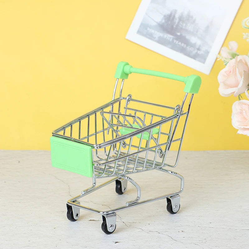 Mini Supermarket Handcart Shopping Utility Cart Mode Storage Toy Child Shopping Cart Toy Organizer Craft Storage Baskets