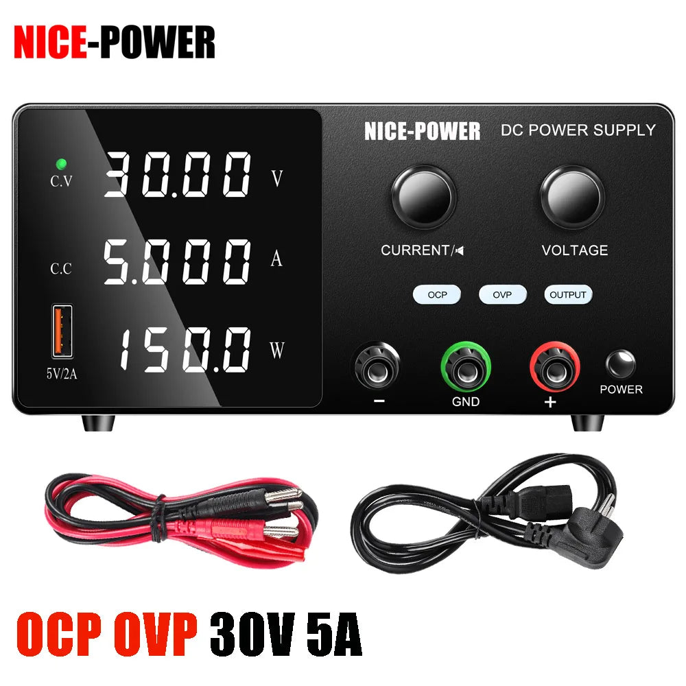 NICE-POWER Factory New 30V 5A Battery Charger Repair Encoder DC Lab Variable Power Supply USB for Moto Lead Acid Lithium Lifepo