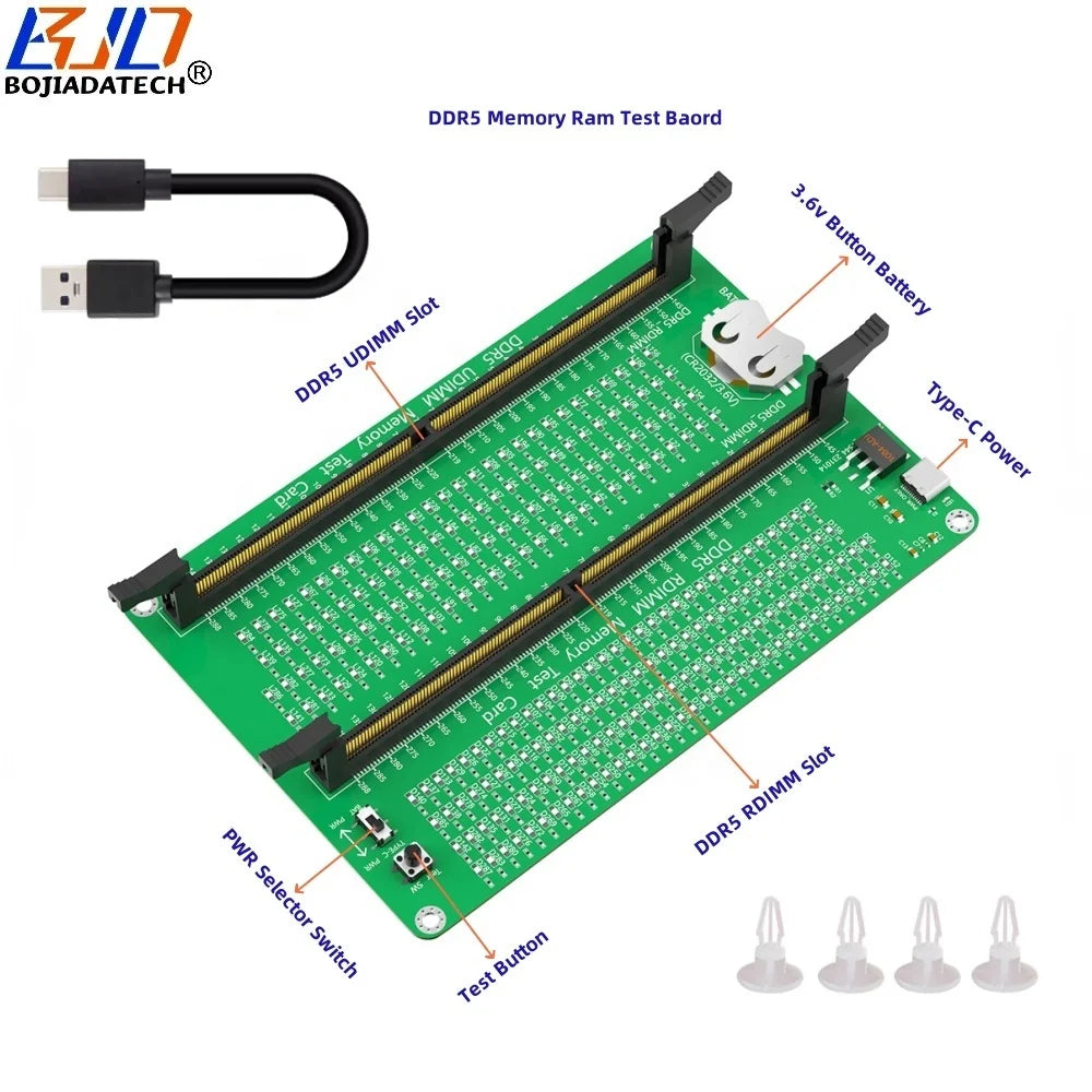 Long Latch Desktop DDR5 UDIMM RDIMM Memory RAM Adapter Test Tool Diagnosis Card With Working LED Indicator & USB Power Cable